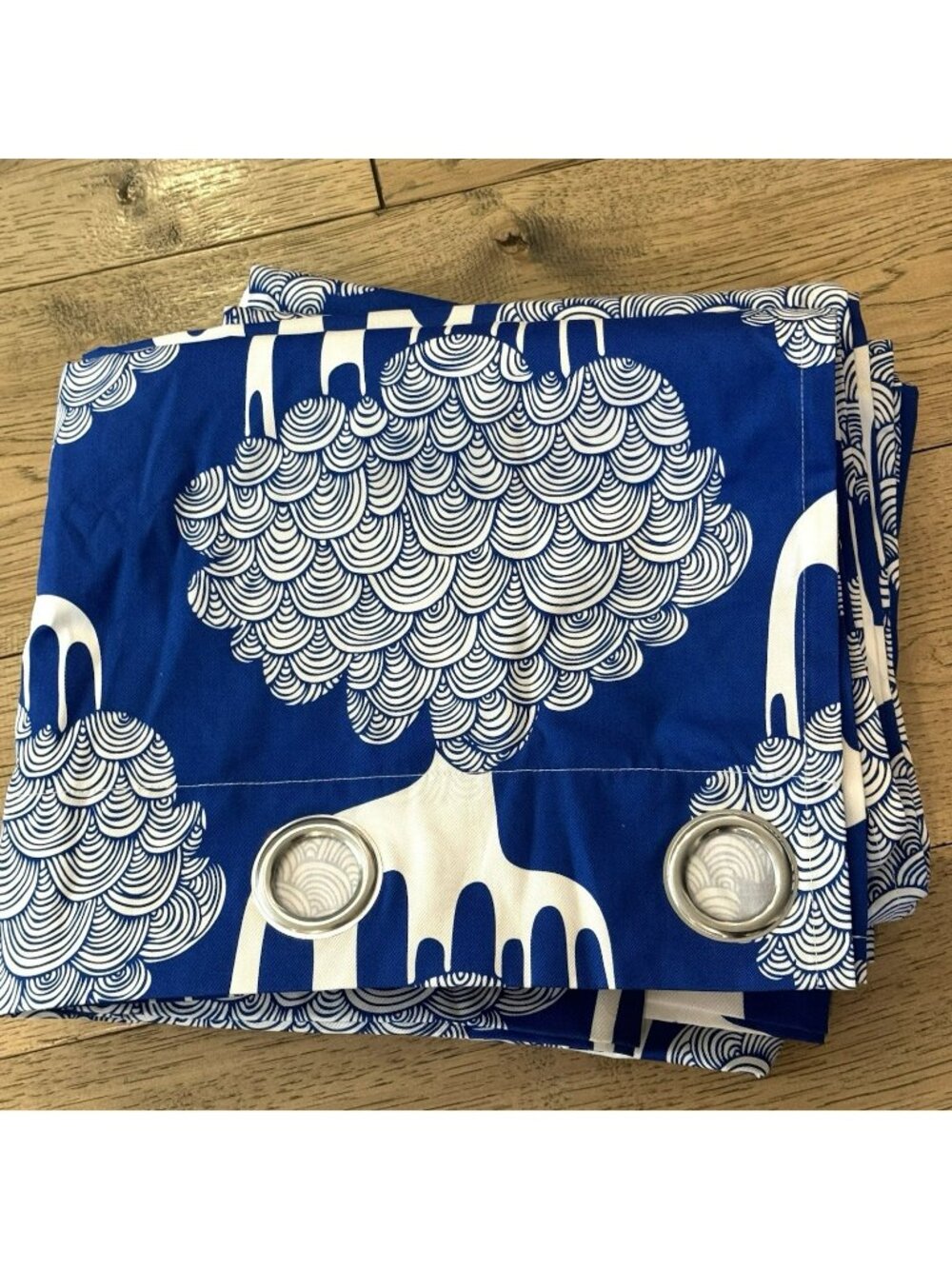 IKEA KAJSAMIA Blue White Modern Trees Art Set of 2 Curtain Panels 57 X 98” RARE